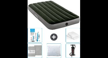 Intex Luchtbed - 1-Persoons - 99 x 191 x 25 cm - Groen - Inclusief Hoeslaken - Kussen - Pomp - Reparatieset en Kussenbeschermer