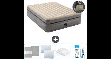 Intex Luchtbed - 2-Persoons - 152 x 203 x 51 cm - Grijs - Inclusief pomp - Hoeslaken - Kussen - Reparatieset en Kussenbeschermer