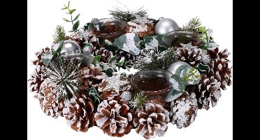 Home Styling Collection - Kerstkrans van dennenappels, kandelaar voor 4 kaarsen, Ø 30 cm x 7,5 cm