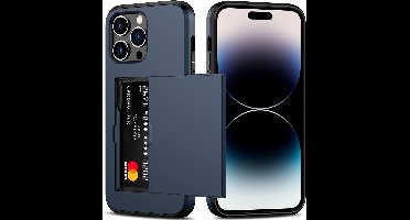 Hoesje Geschikt voor iPhone 14 Pro Max Hoesje Navy - shockproof Backcover met pasjeshouder - Ruimte voor 2 pasjes