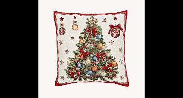 Kussenhoes kerstboomdecor beige/rood (B/H) 45x45cm met rits