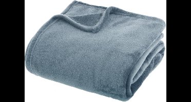 Atmosphera Plaid effen flanel fleece deken - 180x230 cm - Blauw