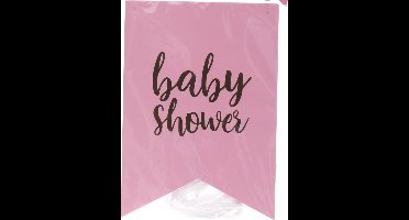 Vlaggenlijn baby shower roze ca 4 meter 24 cm hoog 17 cm lang - baby shower