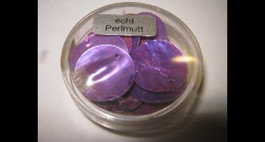 18mm Glaskralen echt Parelmoer donker lila 1-gats plat rond 12 stuks