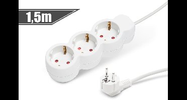 3-Weg Stekkerdoos met Kabel - 1,5 m - Wit - Kinderbeveiliging - 90° Stekker - 3×CEE 7/4 Stopcontacten - 16A / 250V - H05VV-F 3×1,00 mm² - Voor Huishoudelijk en Kantoor-gebruik [20201]