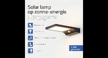 Solar wandlamp buiten 'Slim' - Zwart - 250 lumen - Warm wit (3000K) - IP44 - Buitenlamp met bewegingsmelder - Tuinverlichting op zonne-energie