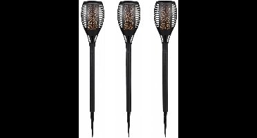 Set van 3x stuks solar tuinlampen/tuinfakkels met vlameffect op zonne-energie 58 cm - Prikspots tuinverlichting