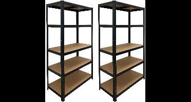 ERRO Opbergrekken - Stellingkast zwart metaal - Gegalvaniseerd - 875 kg draagkracht - Monteren zonder schroeven - 180x90x40cm - 2 stuks