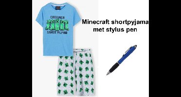 Minecraft Short Pyjama - Shortama - 100% Katoen. Maat 116 cm / 6 jaar - met Stylus Pen.