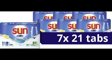Sun - Vaatwascapsules - All-in 1 - Citroen - met Active Oxygen - 7 x 21 Vaatwastabletten - Voordeelverpakking