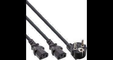 2x C13 - CEE 7/7 (haaks) Y-stroomkabel - 1,50m + 2x 1,50m - 3x 1,00mm / zwart - 3 meter