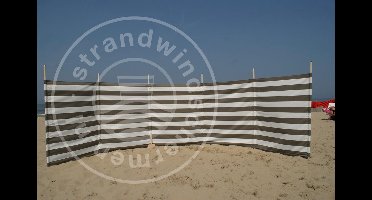Strand Windscherm 6 meter dralon Taupe/wit met houten stokken