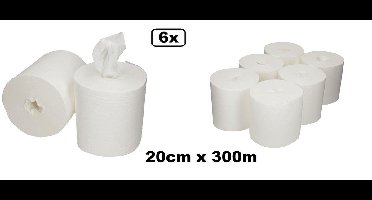 6x Poetspapier 1 laags 300m met koker cellulose MiDi - Poetsen papier poets papier restaurant auto horeca food eten servet