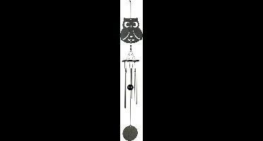 Windgong - Outdoor - Windmobiel - Windorgel - Uil - 35cm - Staal - Zwart - Zilver