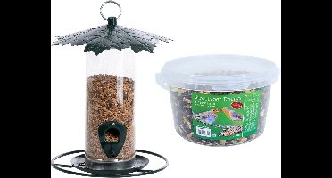 Vogel voedersilo met bladerdak metaal 23 cm inclusief 4-zeizoenen energy vogelvoer - Vogel voederstation - Vogelvoederhuisje