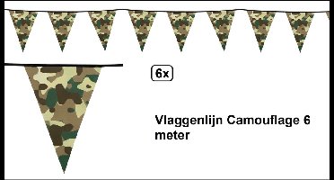 6x Vlaggenlijn Camouflage 6 meter - Festival thema feest army leger verjaardag party