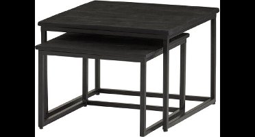 Salontafel Cuba set van 2 vierkant mangohout - zwart