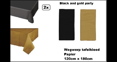 2x Wegwerp tafelkleed papier zwart en goud 120cm x 180cm - BLACK AND GOLD PARTY - Thema feest festival thema feest evenement gala