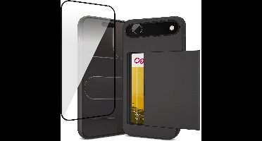 Hoesje met Pasjeshouder geschikt voor iPhone 17 Air - Screenprotector FullGuard & Camera Lens Screen Protector Zwart - Back Cover SlideCase Zwart