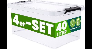 Deuba Opbergox - Set van 4 Stapelbaar 58x39x17cm 40L – Transparant