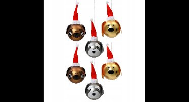 Glazen Kerstballen Hondjes met Muts - Set heeft 6, 8 cm