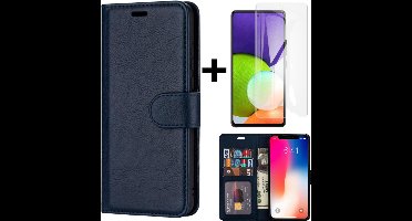 A55 hoesje/ Hoesje Geschikt voor Samsung Galaxy A55 5G Wallet Case/Portemonnee Book case kaarthouder en magneetflipje/kleur Donkerblauw + Gratis screenprotector