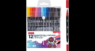 CREAKIT. Brushpennen Fineliner – 15 cm – Tekenpennen – Puntdikte 4 mm – Met Etui – Pennenset – 12 Kleuren