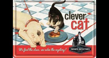 Clever Cat Metalen Postcard 10 x 14 cm.