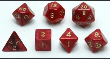 HOT Games dobbelstenen set - rood marmer parelmoer - 7 stuks kunststof.
