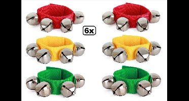 6x Belletjes band rood/geel/groen