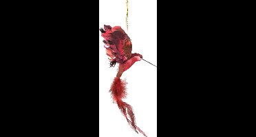 Cosy & Trendy Kersthanger kolibrie vogel - 2x stuks - rood - 18 cm - kunststof - kerstornamenten - kerstversiering
