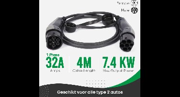 Ratio laadkabel - 1 fase 32 Ampère - 4 meter type 2