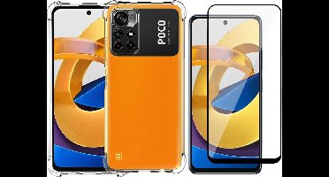 Hoesje geschikt voor Xiaomi Poco M4 Pro - Transparant Backcover Shockproof Case + Glas Full Screen Screenprotector