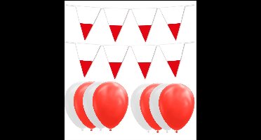 Polen feestpakket- 2x Vlaggenlijn 10 meter + 20 ballonnen rood/wit - Versiering Slinger Feestdecoratie Decoratie