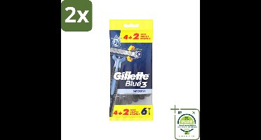 Gillette - Blue 3 Smooth - Wegwerpscheermesjes - Comfortabele scheerbeurt - 6 Scheermesjes - Voordeelverpakking - 2 stuks - Scheermesje - Wegwerpscheermesje