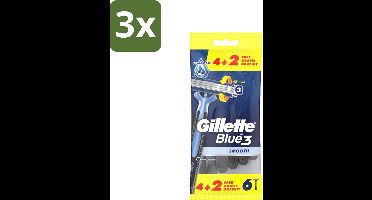 3 x Gillette - Blue 3 Smooth - Wegwerpscheermesjes - Comfortabele scheerbeurt - 6 Scheermesjes - Scheermesje - Wegwerpscheermesje - Scheren - Scheren Voor Mannen - Comfortabele Scheerbeurt