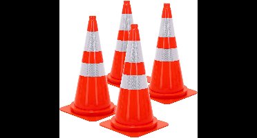 ECD Germany | Set van 4 grote pylonen met 2 reflecterende strepen, 75 cm, van PE, oranje, verkeerskegels, geleidingskegels, waarschuwingskegels, afzettingkegels, verkeershoedjes