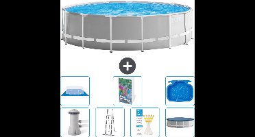 Intex Rond Prism Frame Zwembad - 457 x 122 cm - Grijs - Inclusief Pomp - Ladder - Grondzeil - Afdekzeil - Voetenbad - 8-delig
