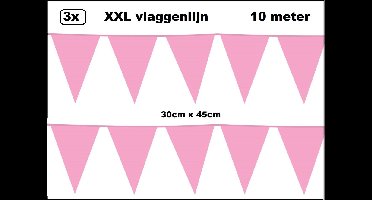3 stuks XXL Vlaggenlijn licht roze 30cm x 45cm - Giga vlaglijn themafeest party festival