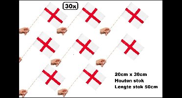 30 stuks Zwaaivlaggetjes op stok Engeland 20cm x 30cm - lengte stok 50cm - Zwaai vlaggetjes EK WK thema feest voetbal festival uitdeel