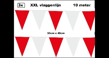 3 stuks XXL Vlaggenlijn rood/wit 30cm x 45cm - Giga vlaglijn themafeest party festival