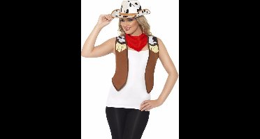 Smiffys Cowboy verkleed set - hoed - vest - sjaal - koeienprint - dames - Carnaval S/M