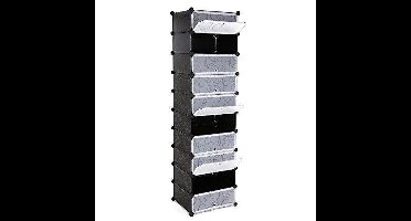 SONGMICS | Schoenenrek / Opslagkast 10 Vakken | Staande Schoenenkast voor opslag van Schoenen, Kleding / Archiefkast | Modulair op te bouwen | Klikverbindingen | Ruimtebesparend met deuren | Afm. 48 x 36 x 173 cm | Kleur: ZWART