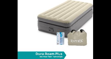 Intex luchtbed Prime Comfort - 1 persoons - 99 x 191 x 51 cm - grijs / beige - met ingebouwde pomp (incl. Reparatiekit)