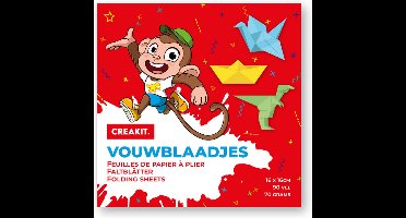 CREAKIT. Vouwblaadjes – 16 x 16 cm – Knutselen voor Kinderen en Volwassenen – 90 vellen – Tekenpapier – Knutselpapier – 5 verschillende kleuren – Origami Papier