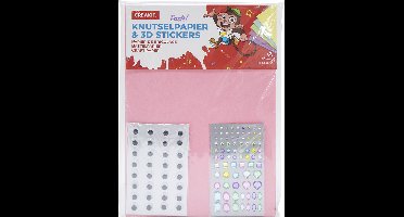 CREAKIT. Knutselpapier met 3D Stickers – Tekenpapier – Knutseloogjes – Knutseldiamantjes – Stickers – Pastel Kleuren – 50 vellen – A4 Formaat