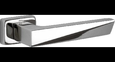 Deurkruk op rozet - Chroom gepolijst - Messing - M&T - M&T Krukgarnituur Mini V, glans chroom