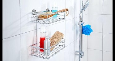 tesa® Baath doucherek, dubbele mand, verchroomd metaal, zelfklevend, 275 mm x 250 mm x 125 mm