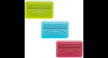 Soap bar set - zeep savon de marseille Limoen, Fleur de lotus, Passievrucht 3x60 gr.