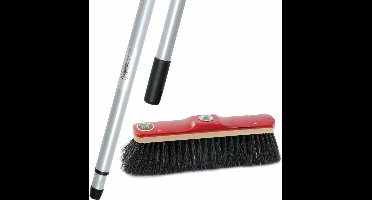 Sorex Binnen bezem rood gelakt 28 cm - met zwart paardenhaar - inclusief metalen telescoopsteel - zilver - 200 cm - Zachte bezems